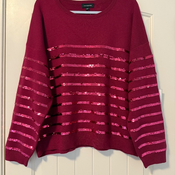 CALLIGRAPHIE Women’s Sequin Red  Sweater Size XL‎ - Picture 1 of 7